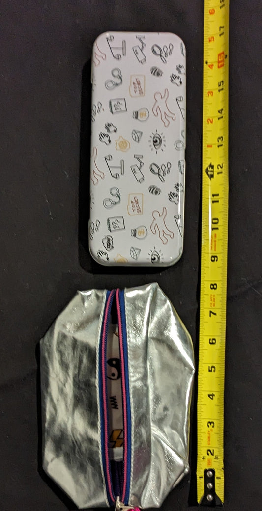 2 pencil cases Silver zip & metal multi