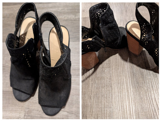 Black Sandals - Zip side Chunk Heels - size Shoes - Adult 9
