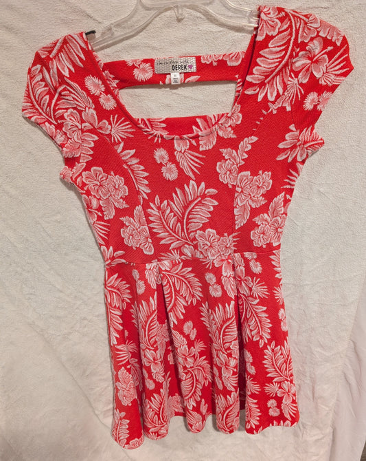 Orange floral scoop neck Short Dress GUC - size Junior - M (7/9)