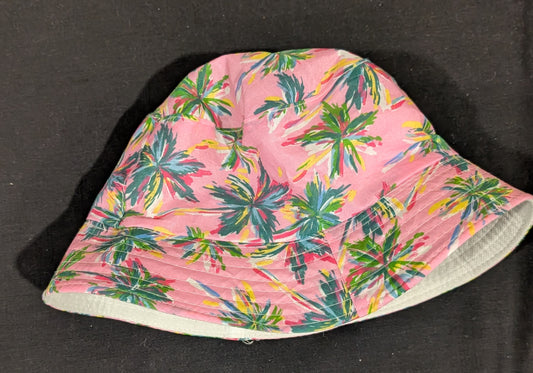 Pink bucket hat w/palm trees