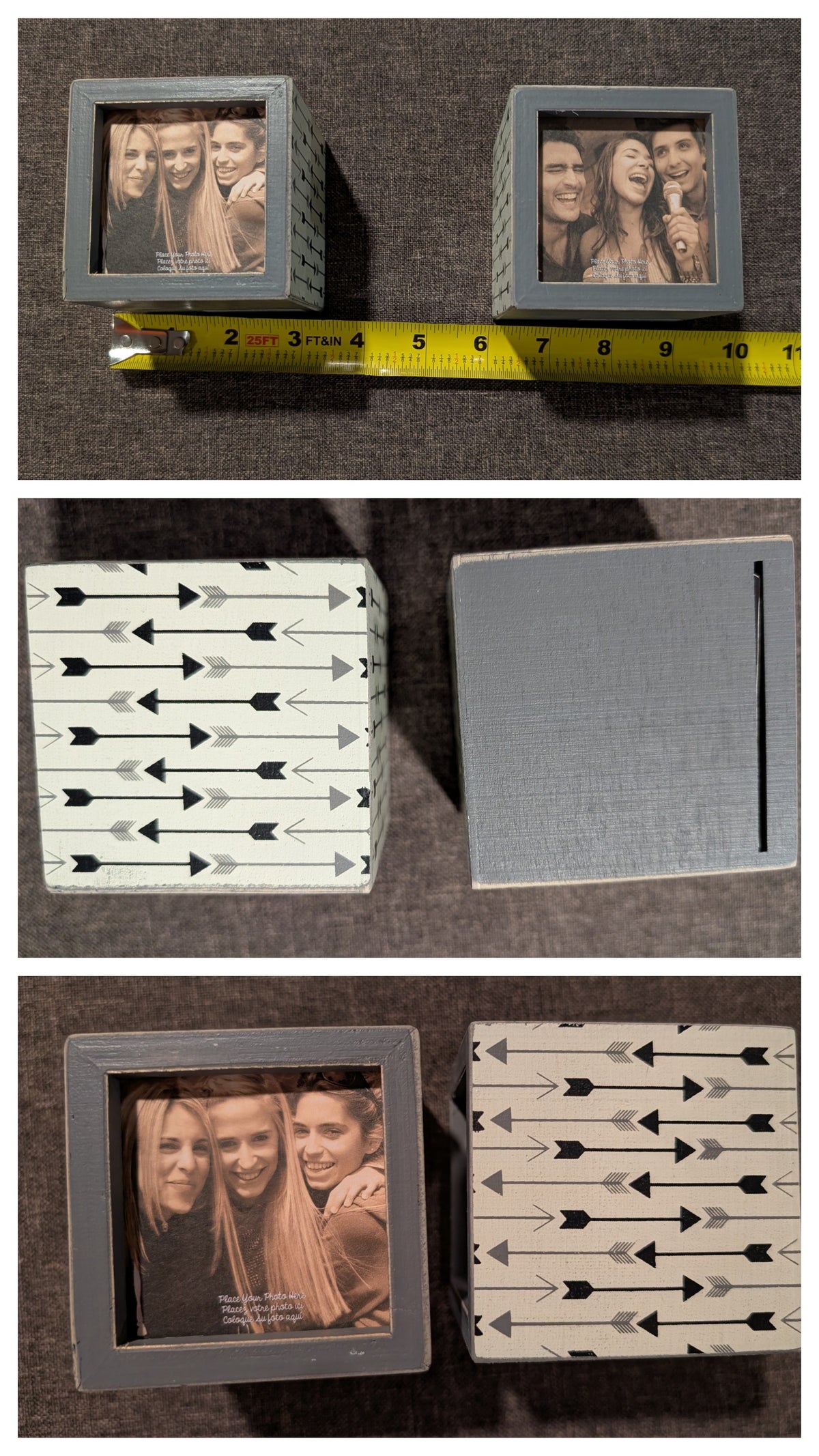 (2) photo cubes Grey with patterned side