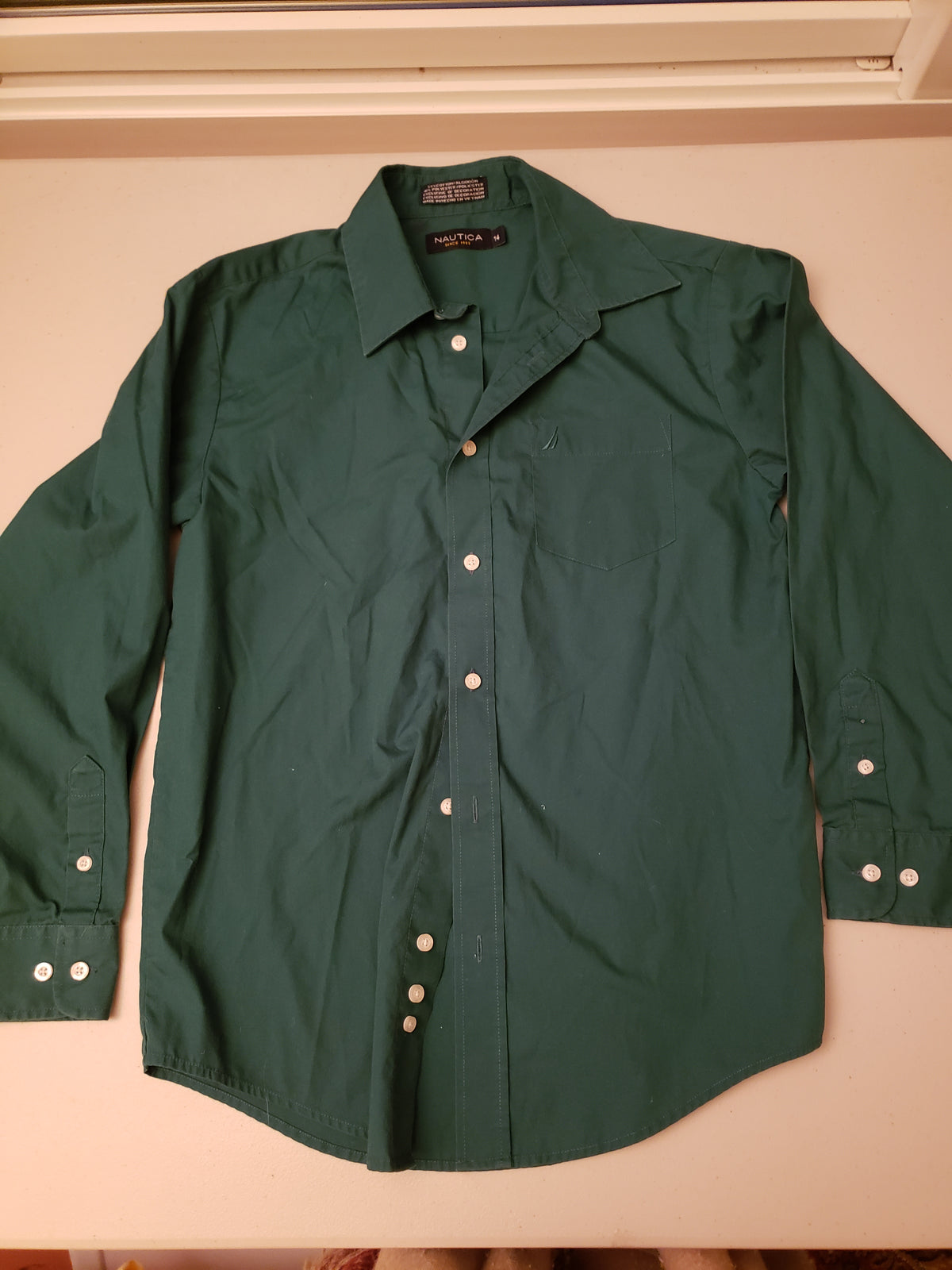 Nautica LS dark green collared button up - size Youth - 14 (XL)