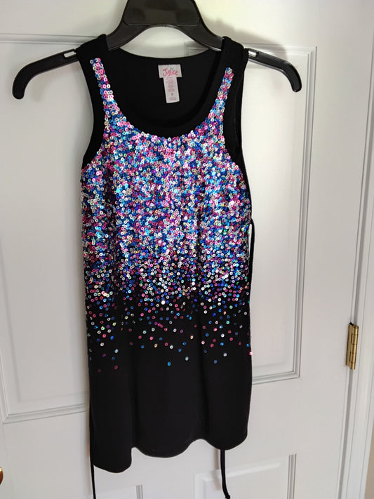 Justice black tank dress w/ sequined top - size Youth - 8 (M)