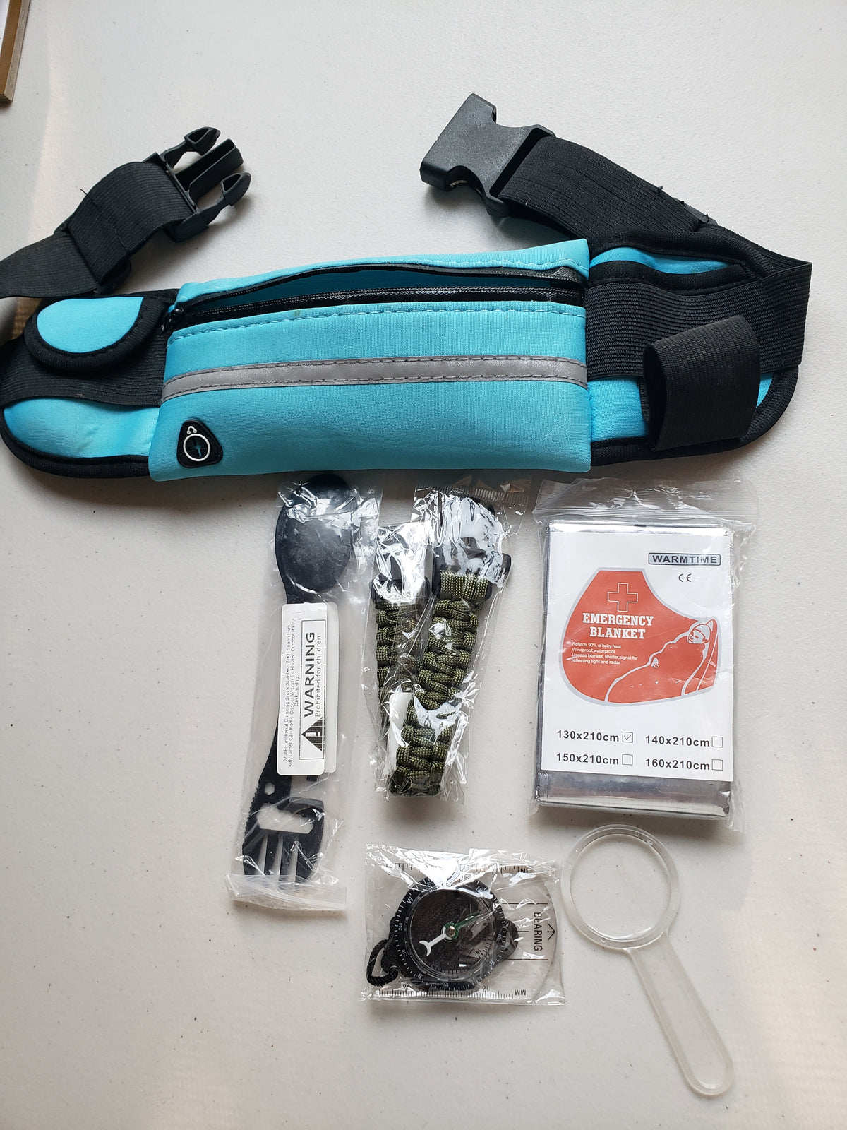 Hiking/survival kit NEW compass,mag glass, spork
