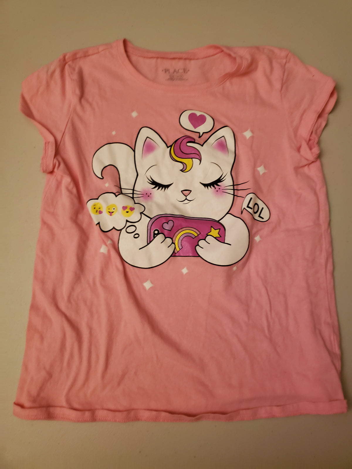 Place SS tee w/LOL cat, EUC - size Youth - 10 (L)