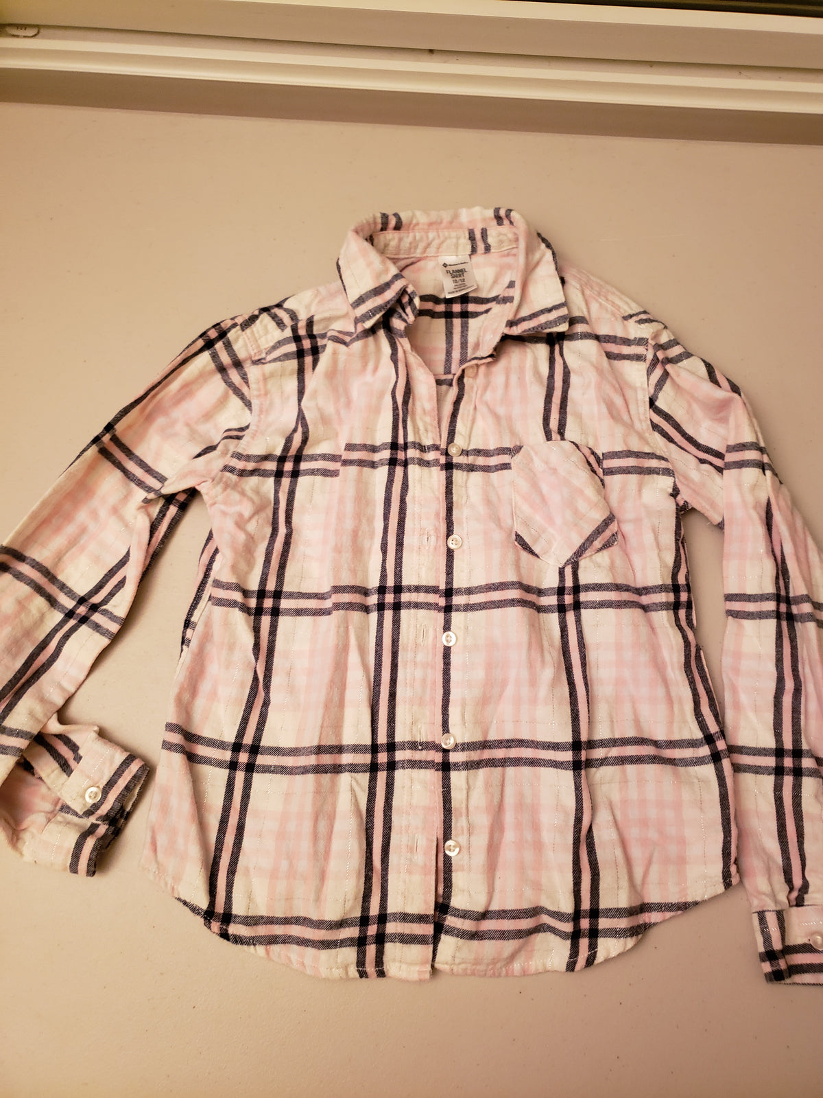 Pink/blue plaid flannel shirt - size Youth - 10 (L)