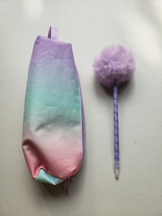 Pencil bag & purple fluff pen