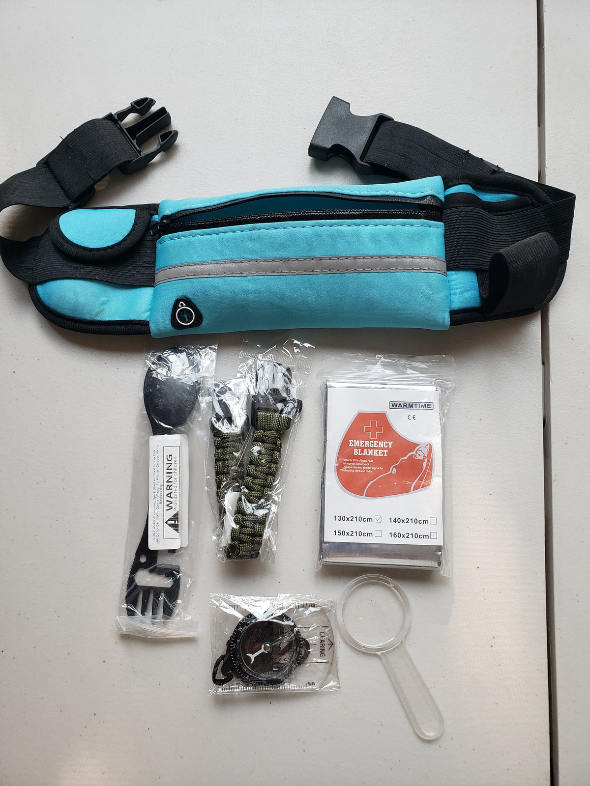 Hiking/survival kit NEW compass,mag glass, spork