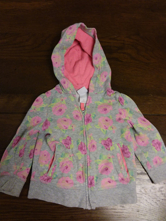 Flowered gray hoodie - full zip - size Toddler - 2T