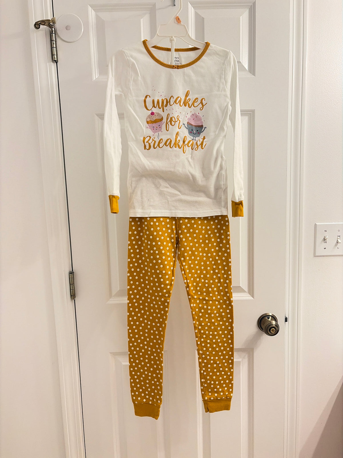 2 piece cotton pajama Mustard white - size Youth - 8 (M)