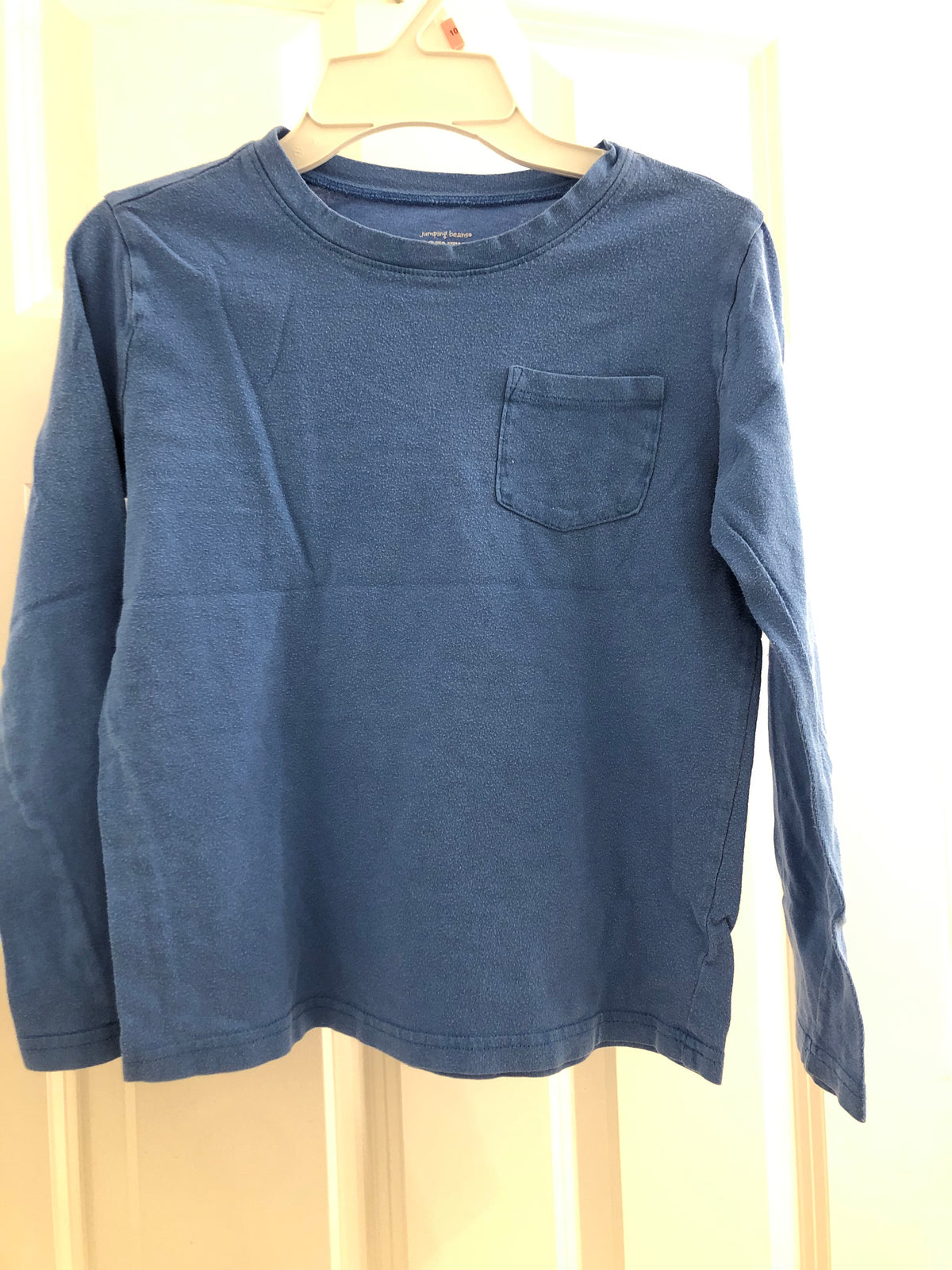 Blue cotton tee Long sleeve - size Youth - 6 (S)