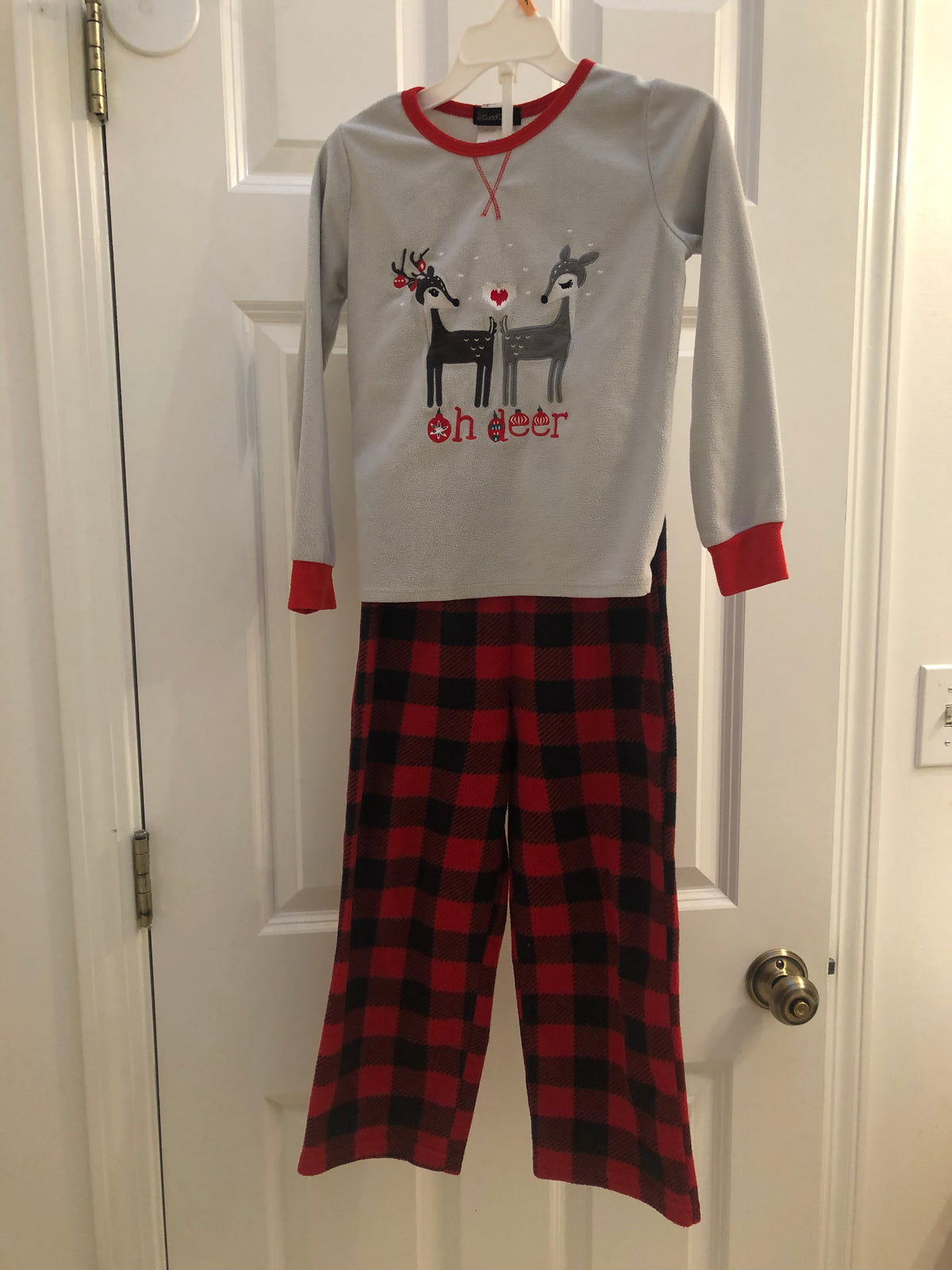 Holiday grey and red Pajama. Oh deer - size Youth - 6 (S)