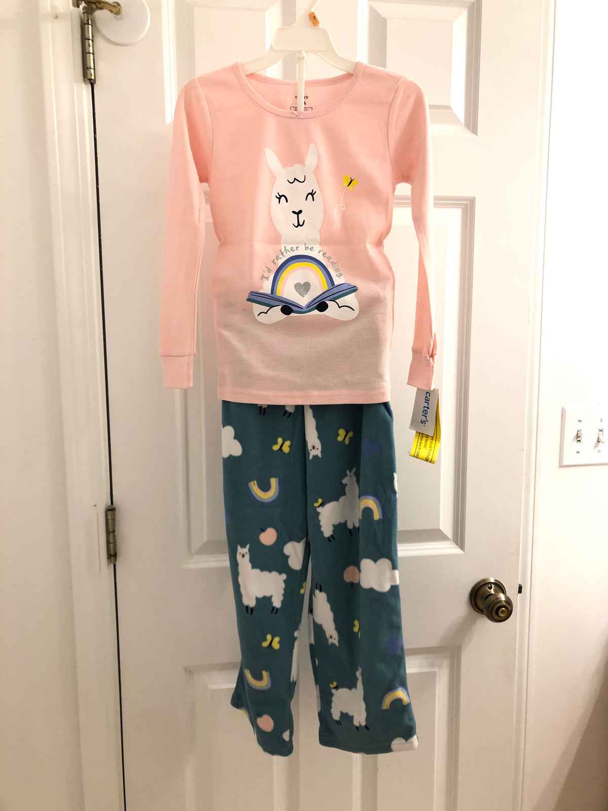 2 piece pajama fleece Llama. Top is new - size Youth - 7 (S)