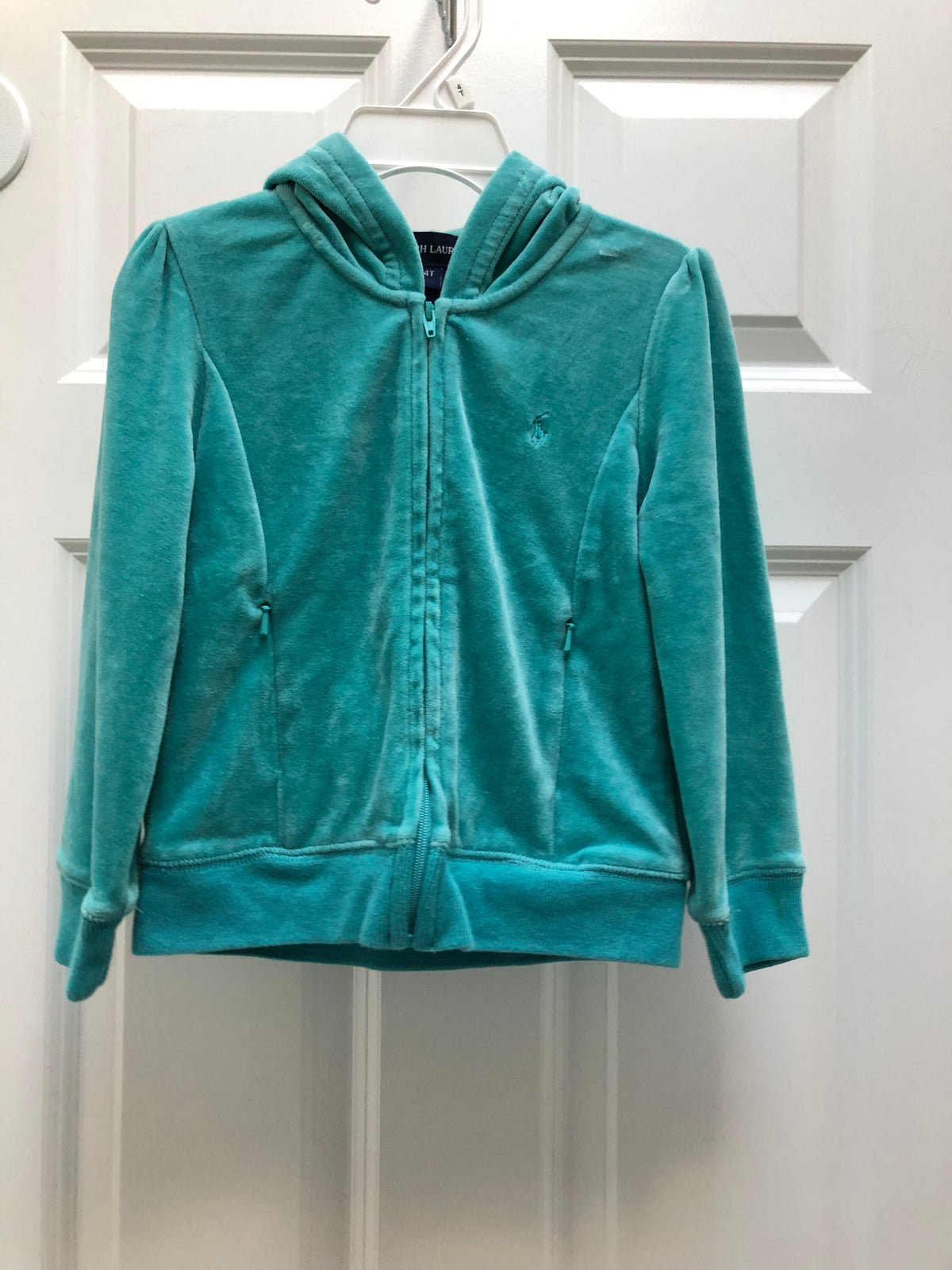 Ralph Lauren cardigan Turquoise velvet hoodie - size Youth - 4 (XS)