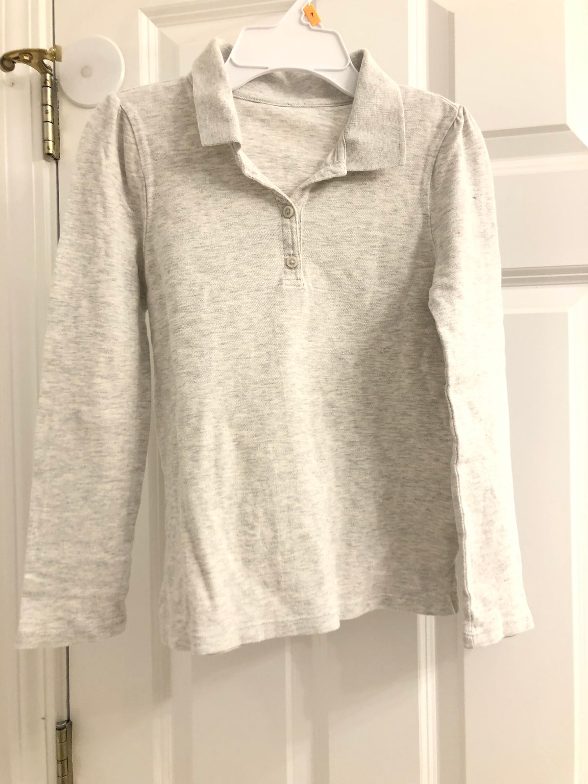 Gray polo uniform Long sleeve - size Youth - 8 (M)