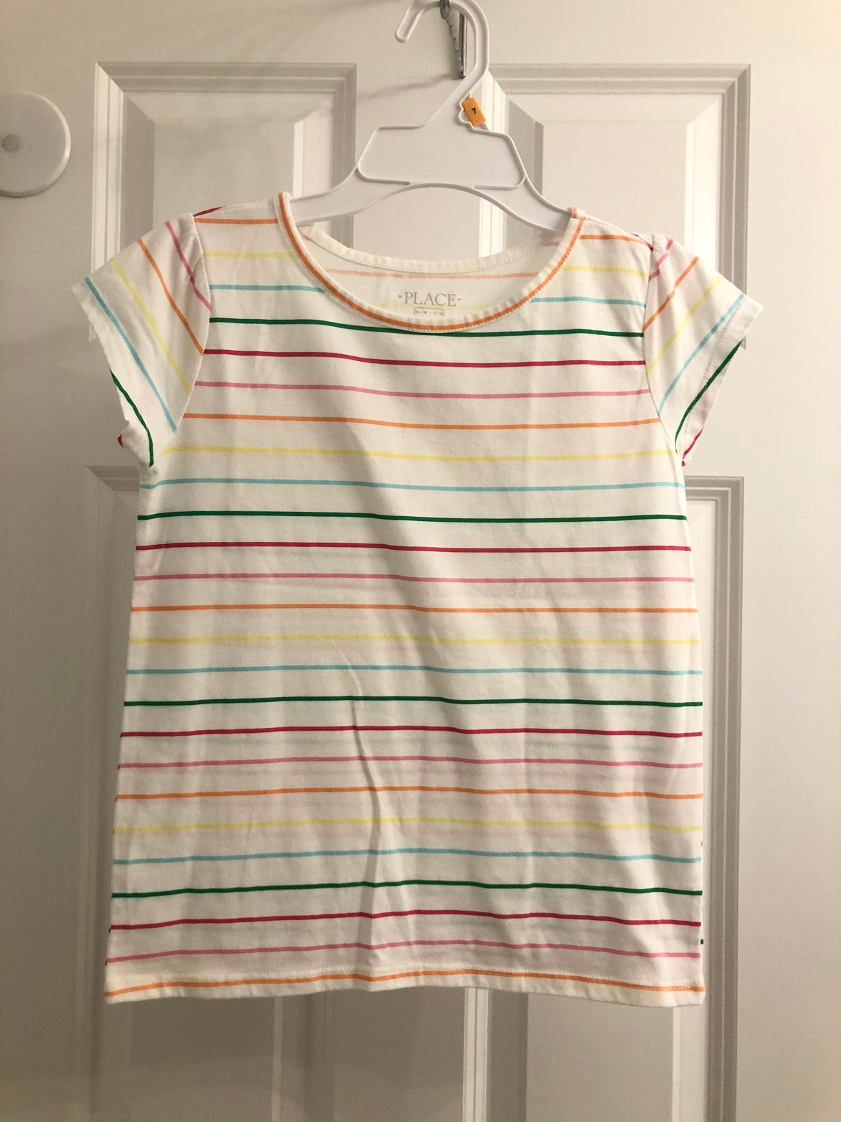 CP white striped t-shirt 100% cotton - size Youth - 7 (S)