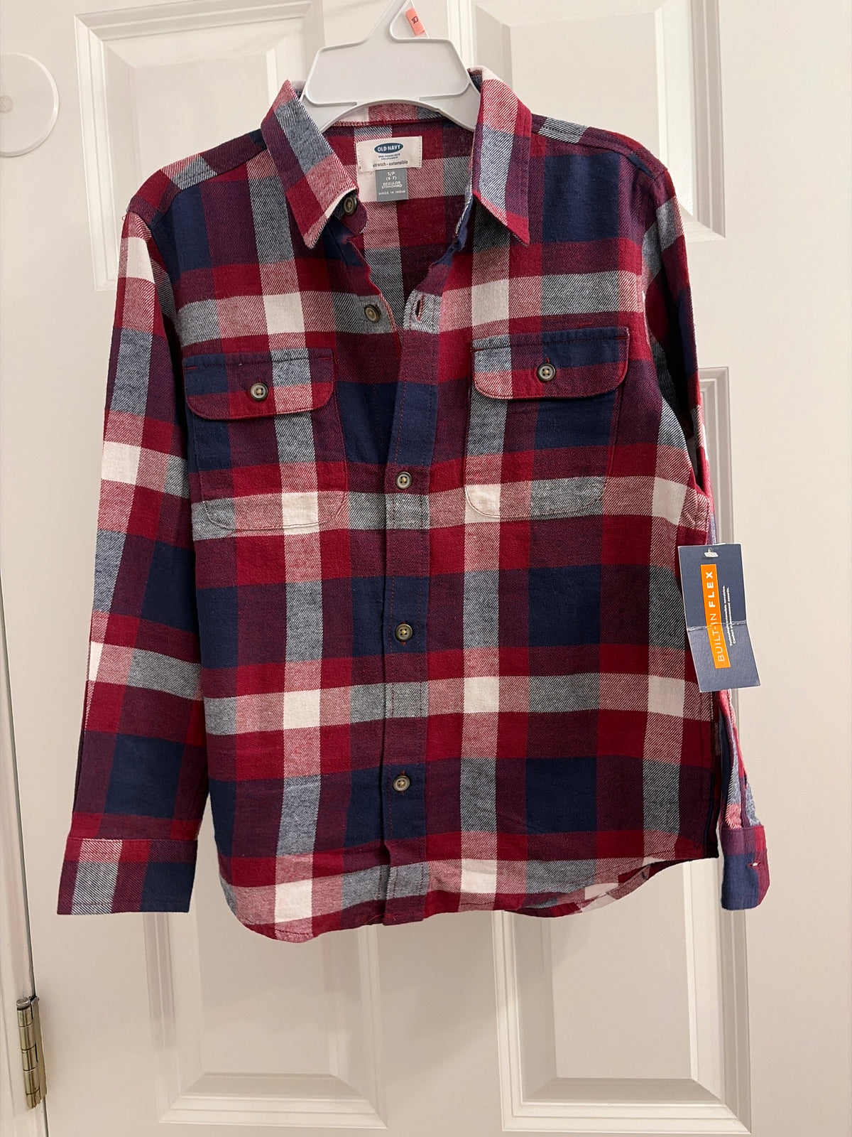 New dress shirt Plaid red blue - size Youth - 6 (S)