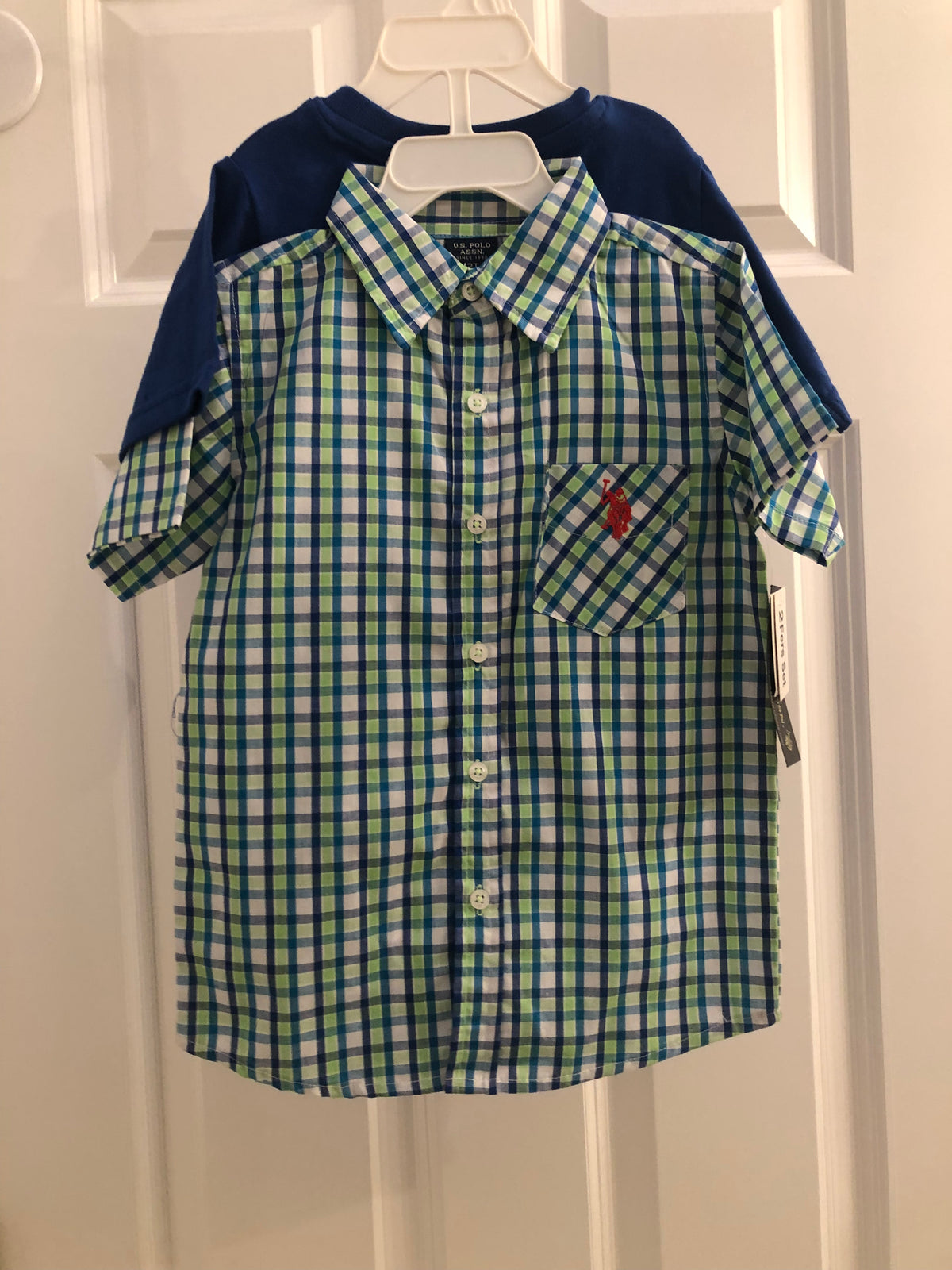 New TWO shirts set Plaid blue and blue - size Toddler - 2T