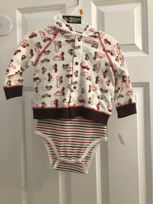 New 2 piece hoodie suit Brown cars - size Month - 0-6