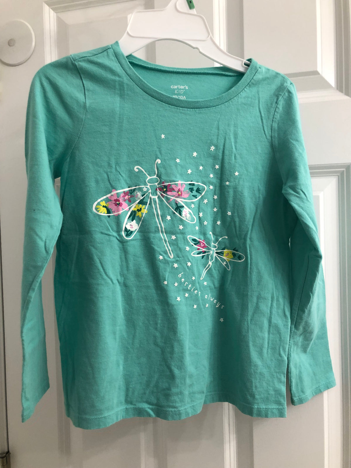 Turquoise tee Long sleeve butterfly - size Youth - 8 (M)
