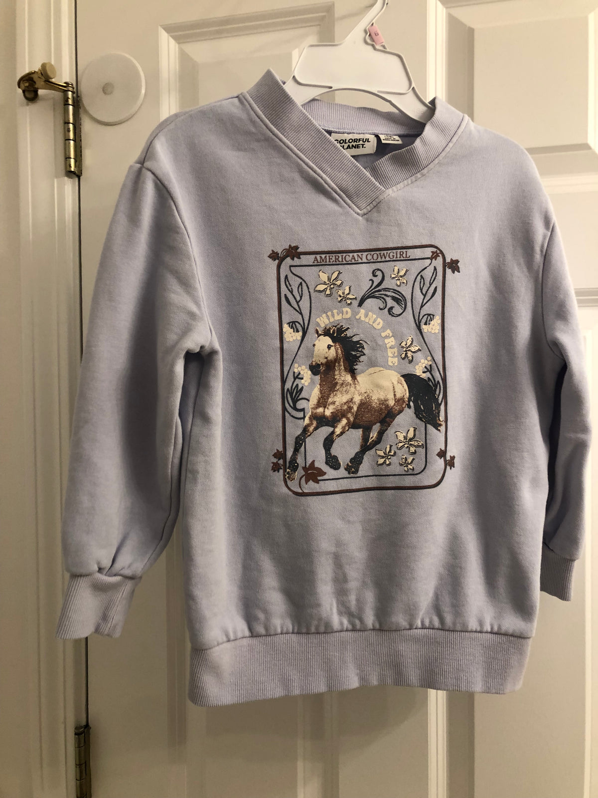Blue sweatshirt Horse - size Youth - 7 (S)