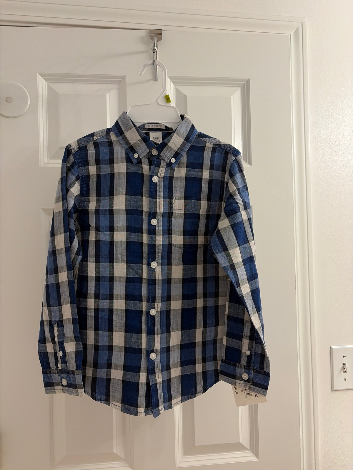 New dress shirt Plaid blue - size Youth - 6 (S)