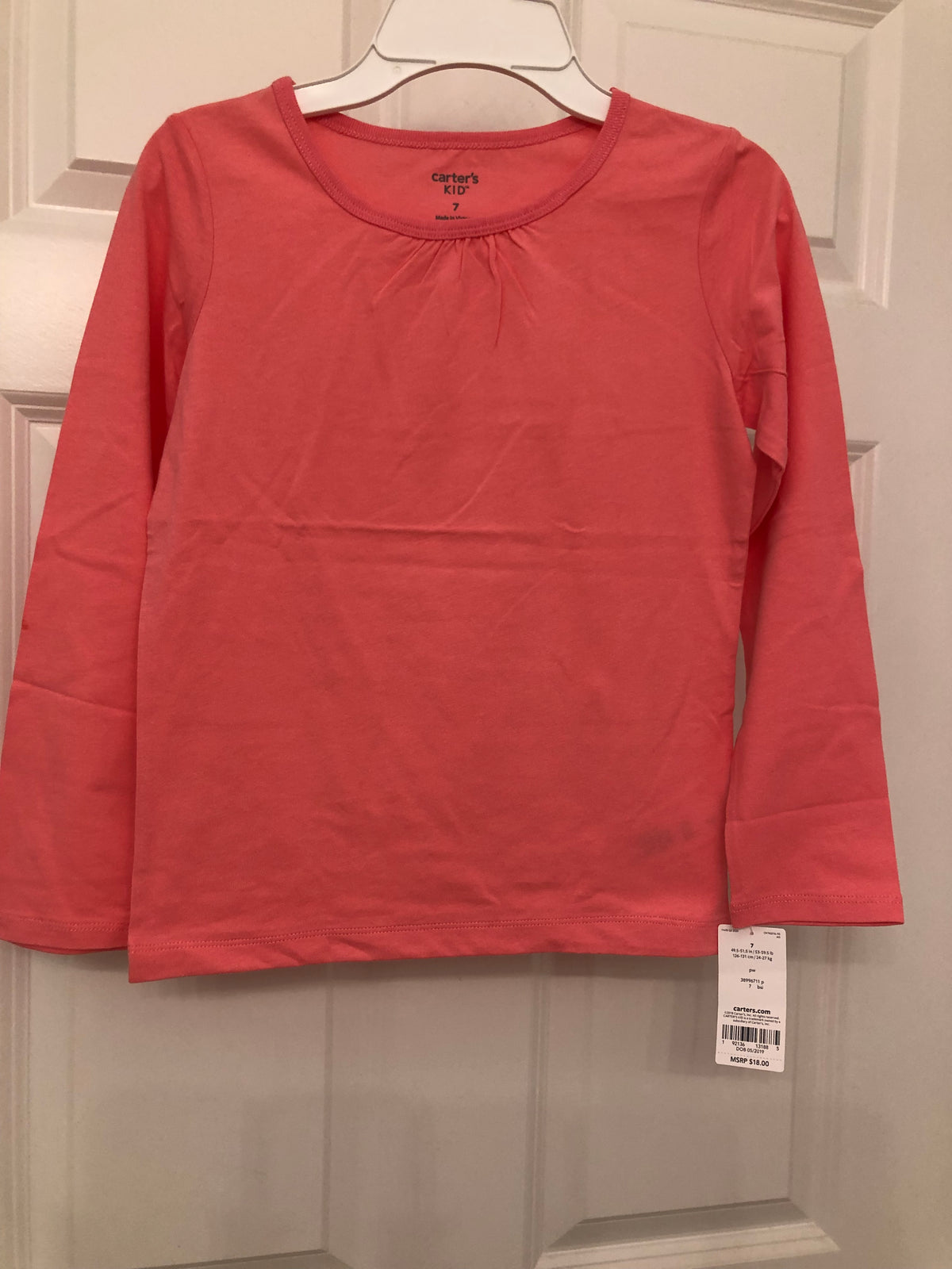Carters new tee Long sleeve. Pink - size Youth - 7 (S)