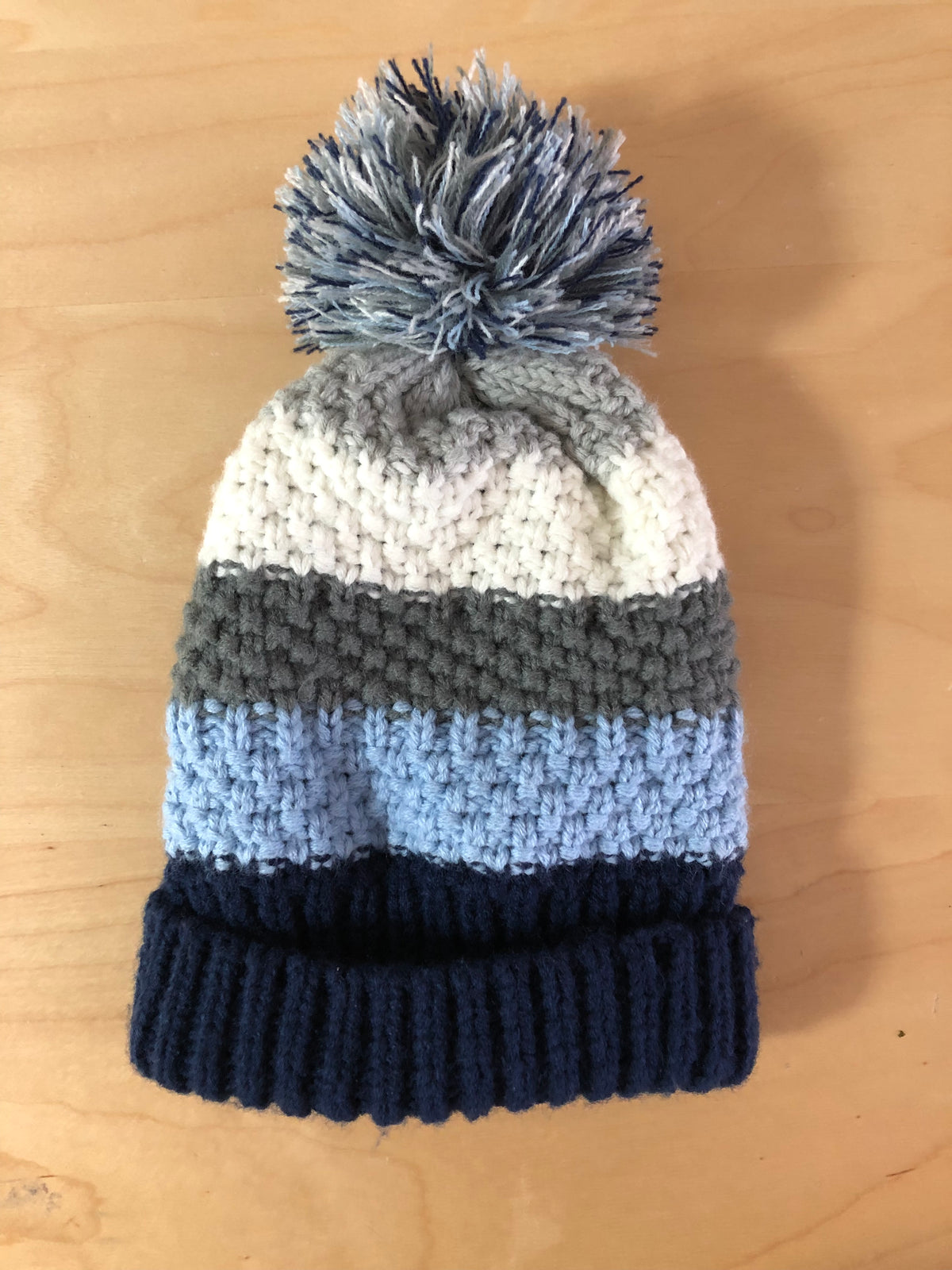 Tri color warm hat Cotton lined. Blue - size Youth - 4 (XS)