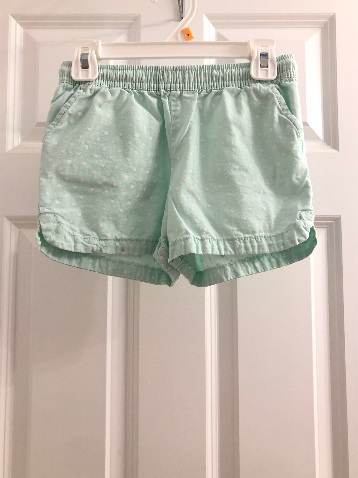 Polka dot shorts Cotton. Green white - size Youth - 7 (S)