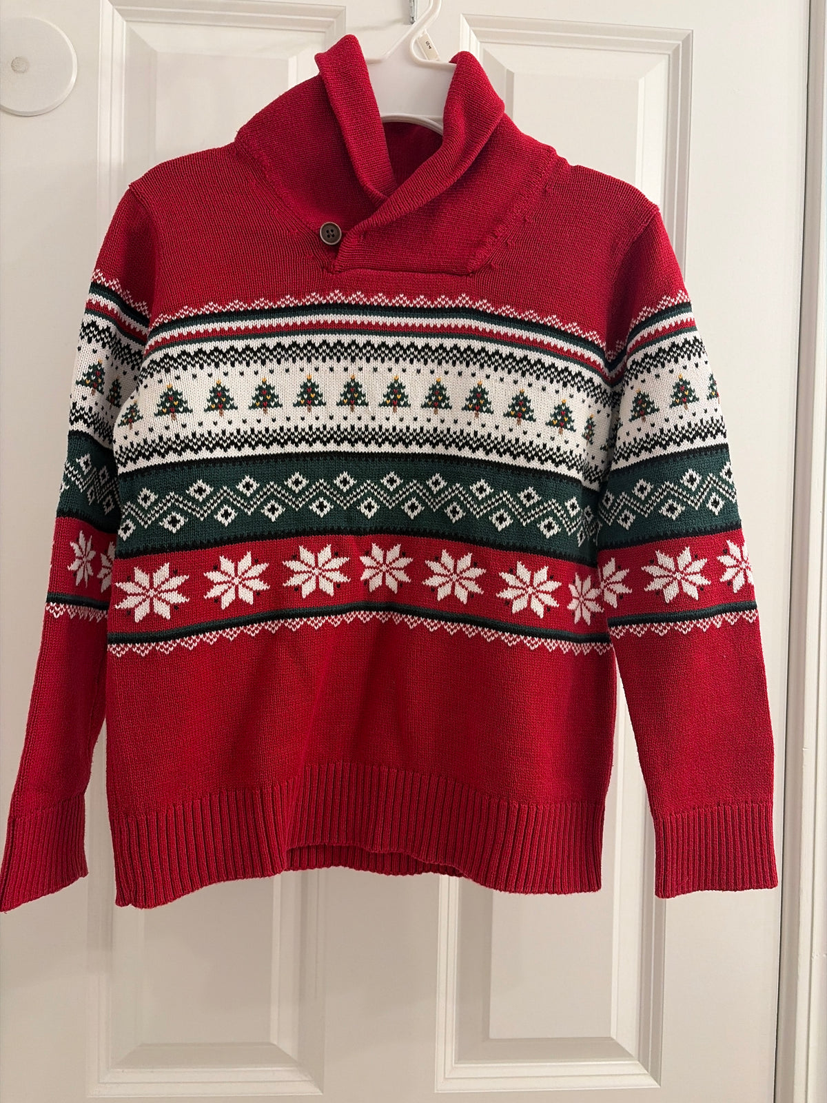 Holiday red sweater 100 % cotton - size Youth - 7 (S)
