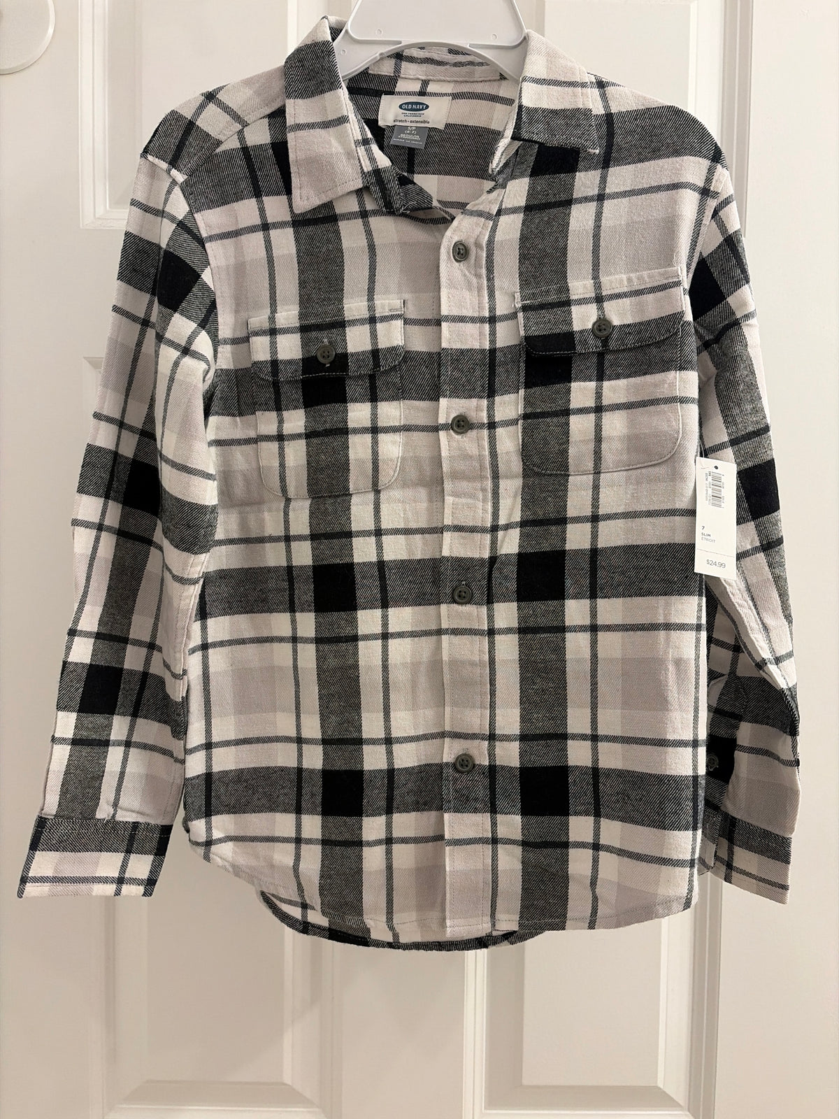New dress shirt Gray plaid - size Youth - 6 (S)