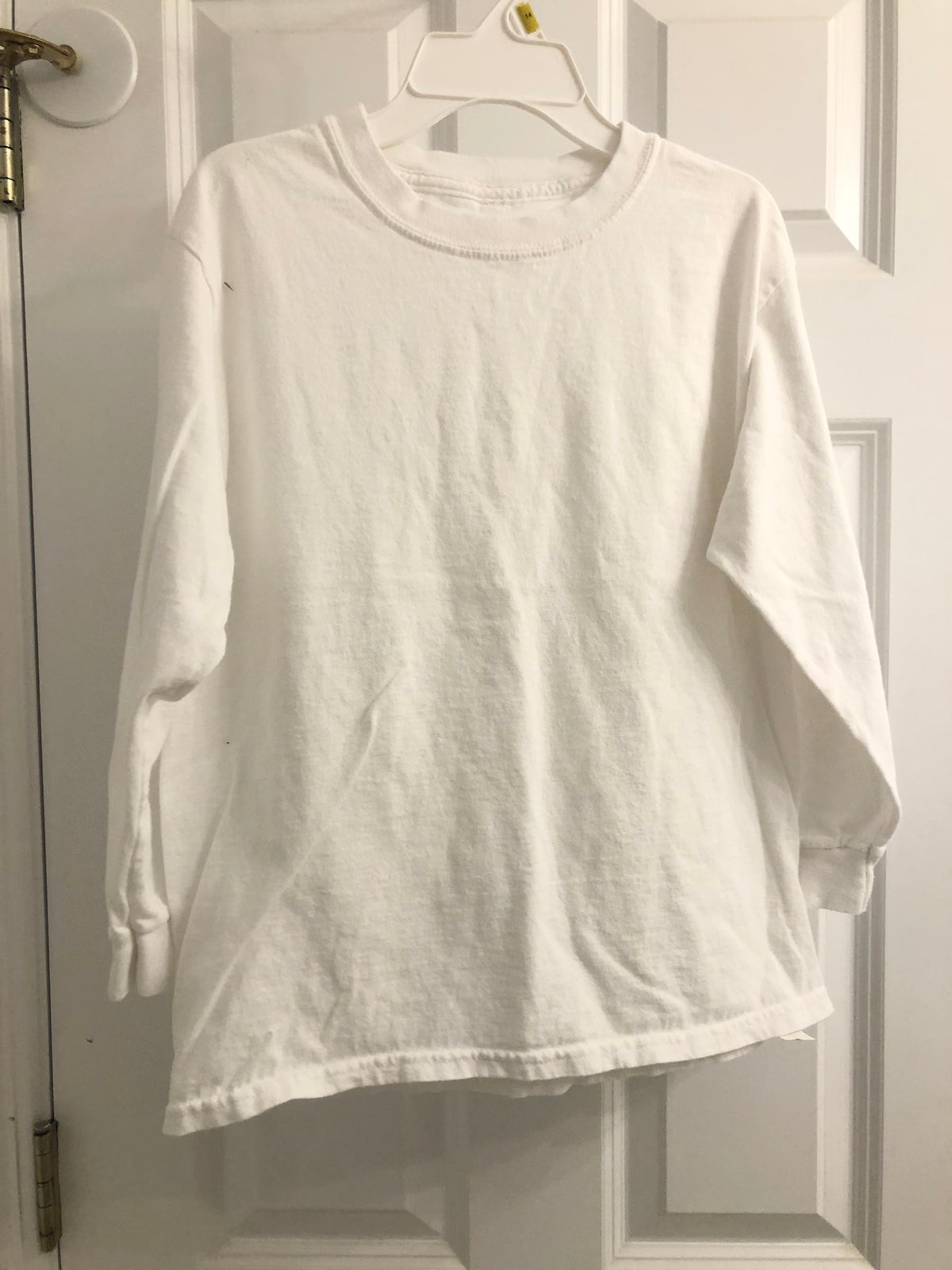 White tee long sleeve Cotton - size Youth - 10 (L)