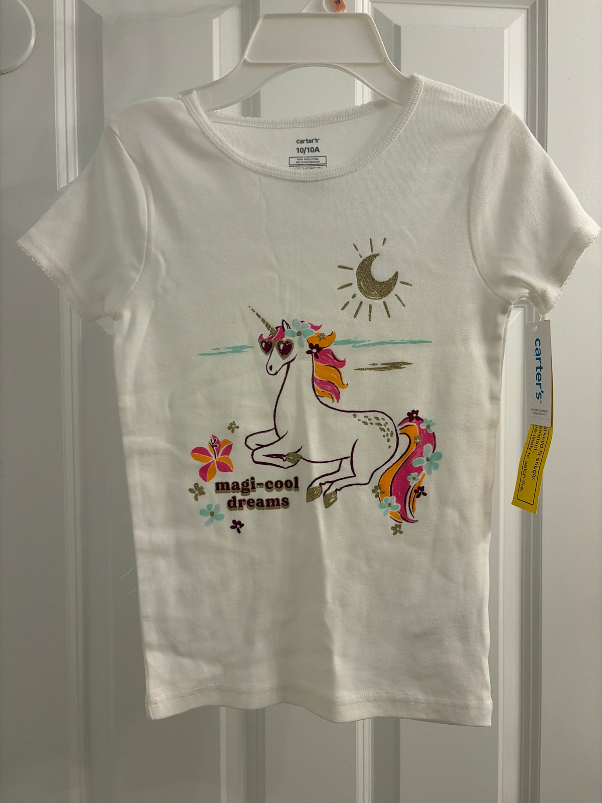 NEW White pajama top Unicorn - size Youth - 10 (L)