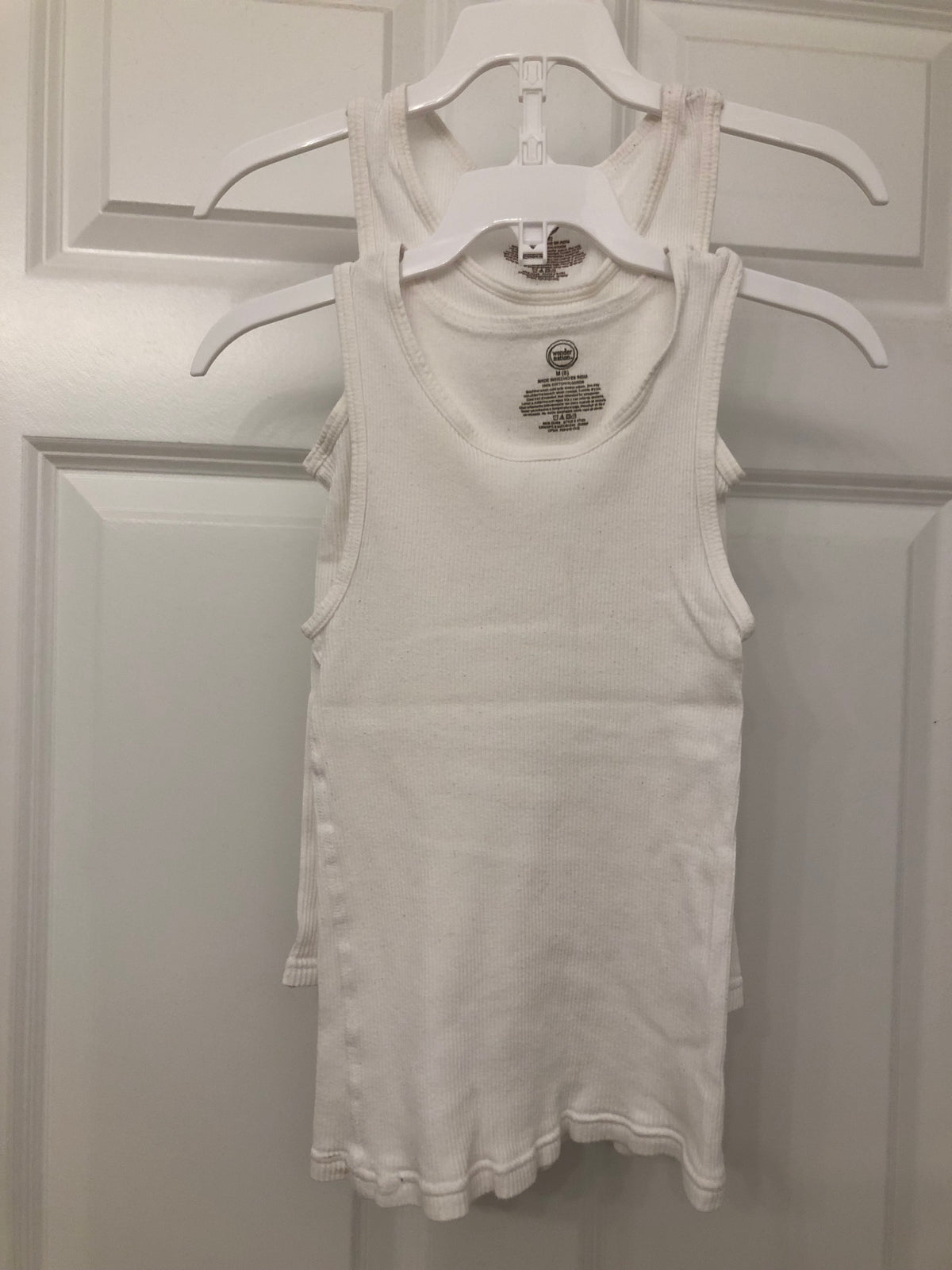 Set of 2 white tanks 100% cotton - size Youth - 6 (S)