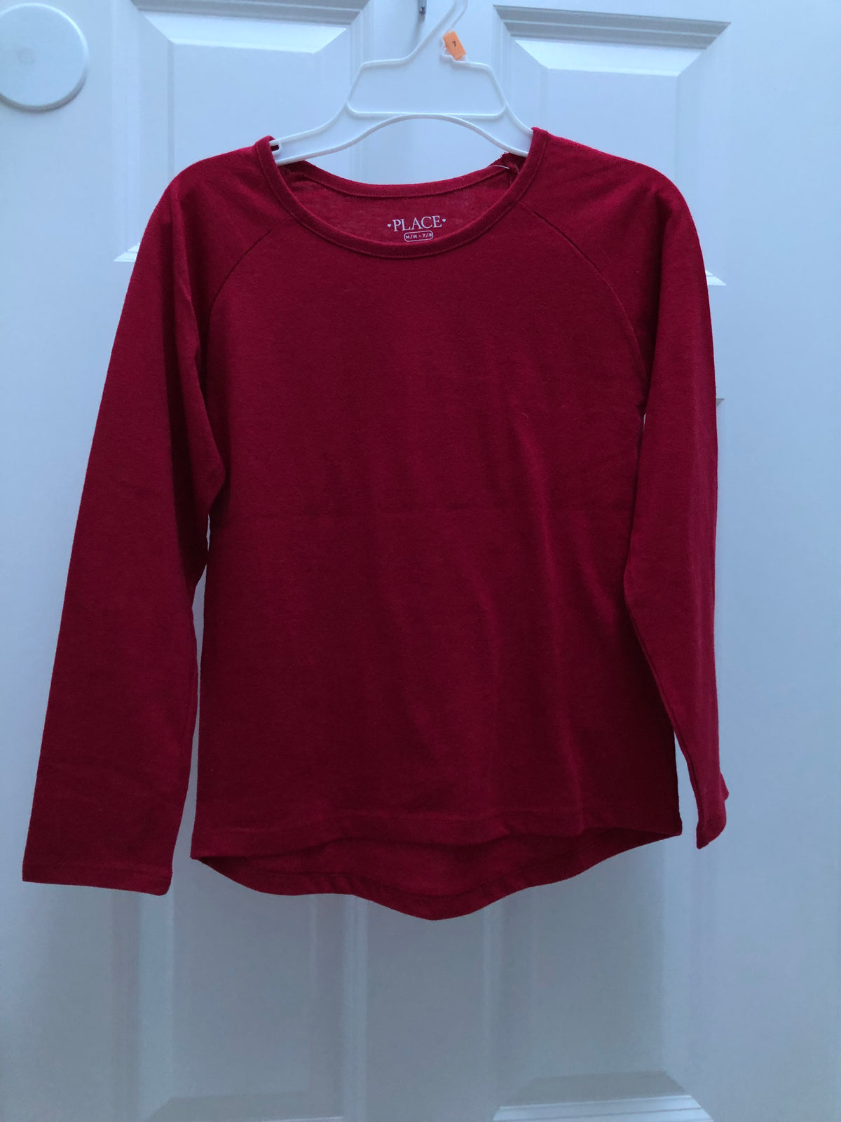 New red long sleev tee Children place - size Youth - 7 (S)