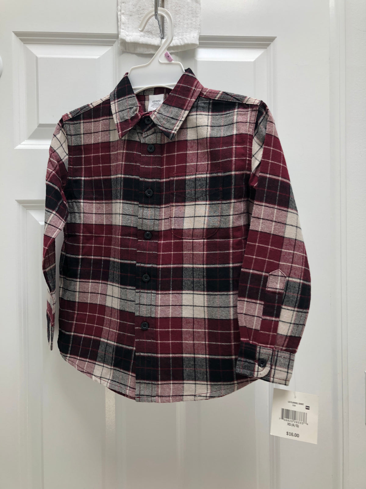 New plaid dress shirt Burgundy. Long sleeve - size Youth - 5 (XS)