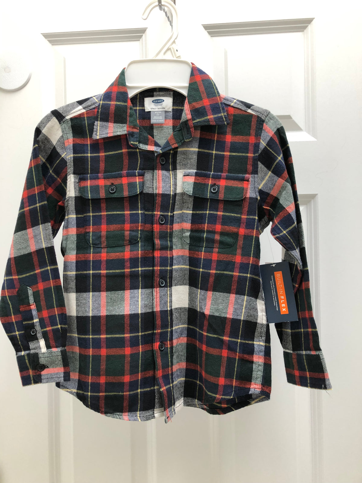New plaid dress shirt Old navy. Red blue - size Youth - 5 (XS)