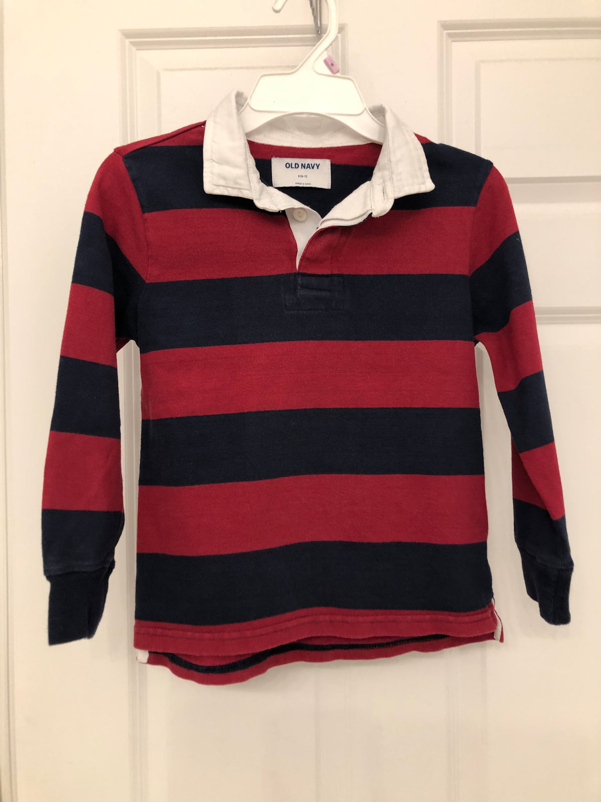 Dressy Long sleeve polo Red navy. striped. - size Youth - 6 (S)