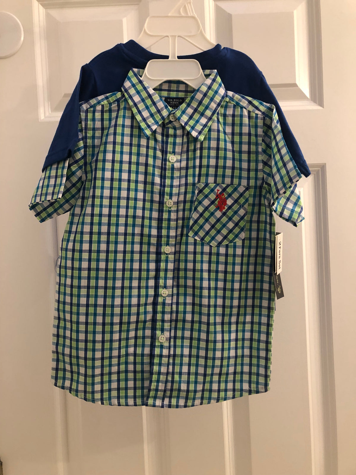 New TWO shirts Plaid green/blue and blu - size Toddler - 2T