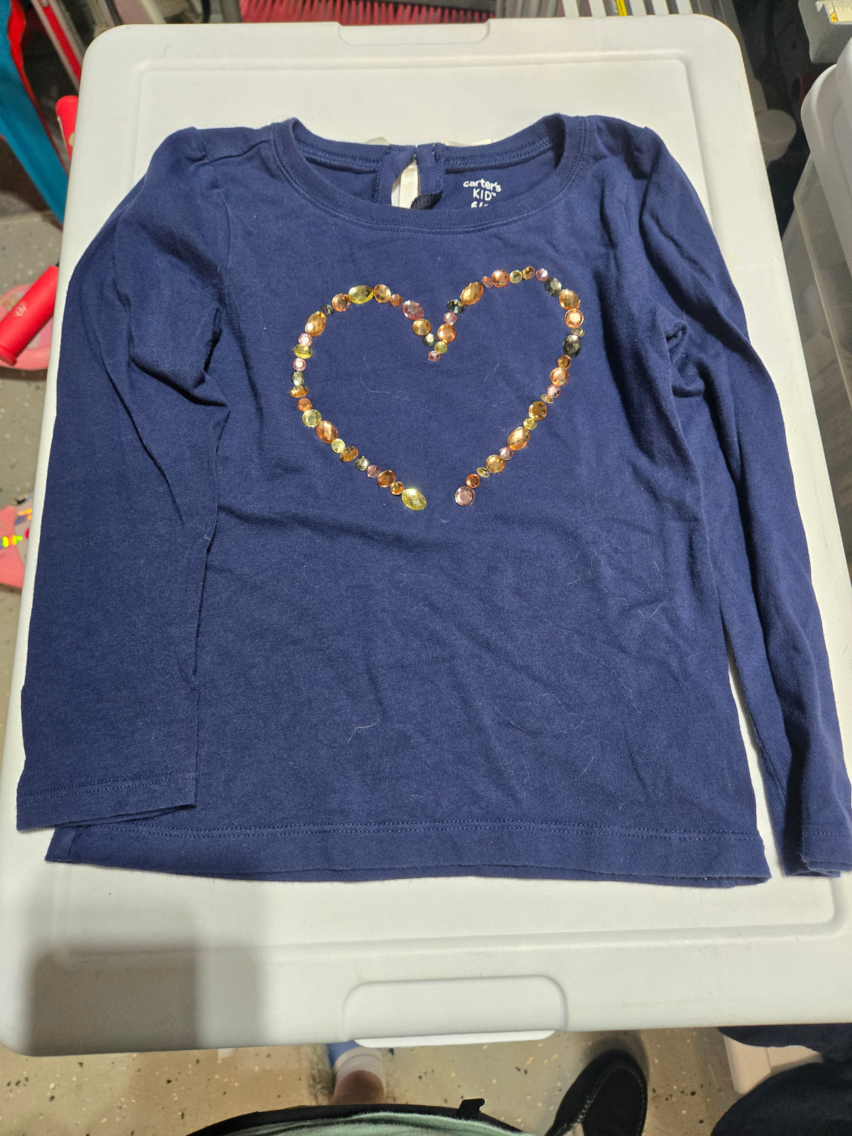 Carter's navy blue L/S Sparkly heart w/bowonbck
