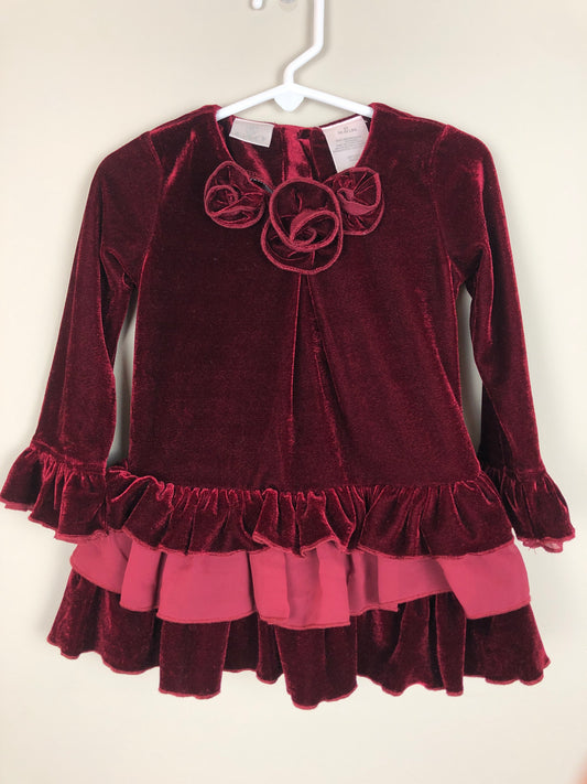 FAO velvet maroon dress With rosettes & ruffles -Seller requested removal