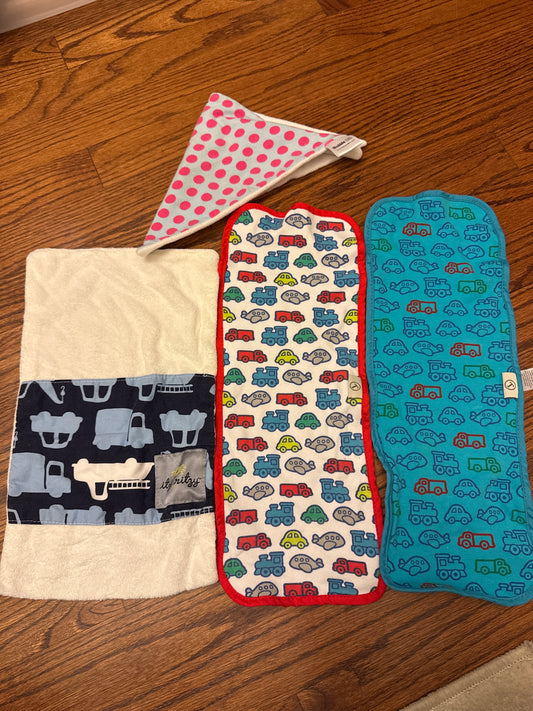 Car burp cloths and bib