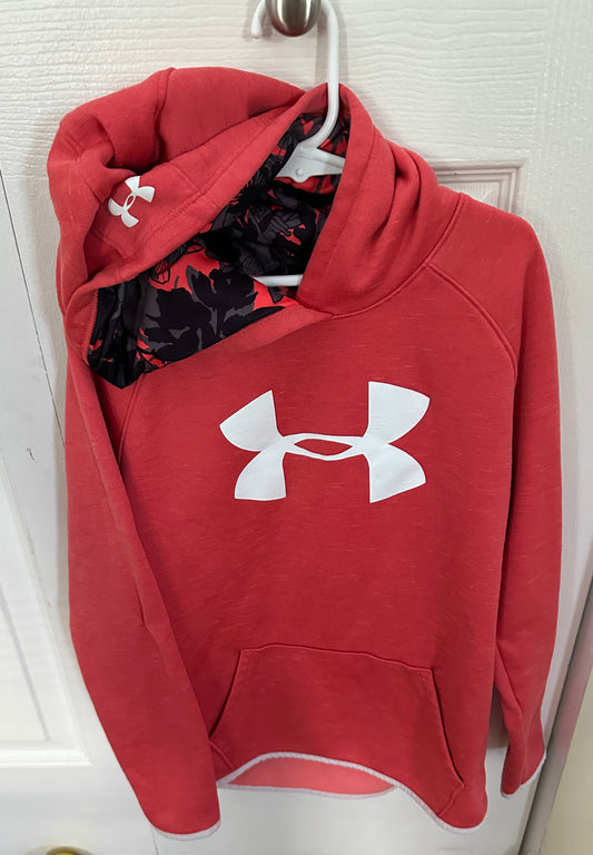 10/12 under armour hoodi coral color flower hood - size Youth - 10 (L)
