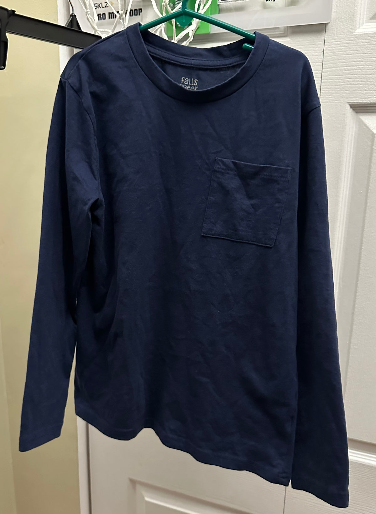 10/12 navy pocket LS Falls Creek cotton G-VGU - size Youth - 10 (L)