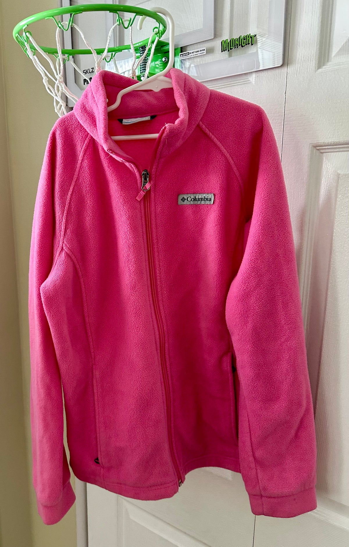 Columbia fleece .zip up Pink, cuffs slight wear - size Youth - 12 (L)