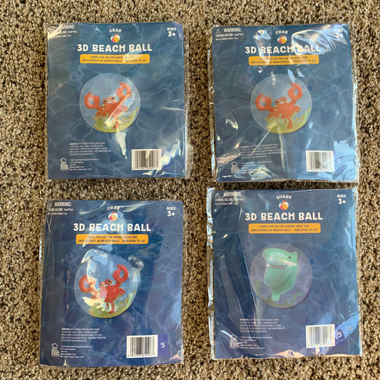 Beach balls (4) NEW 3 Crab & 1 shark