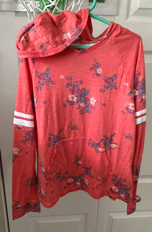 12 Mudd flower top, hood lightweight poly w/rayon - size Youth - 12 (L)