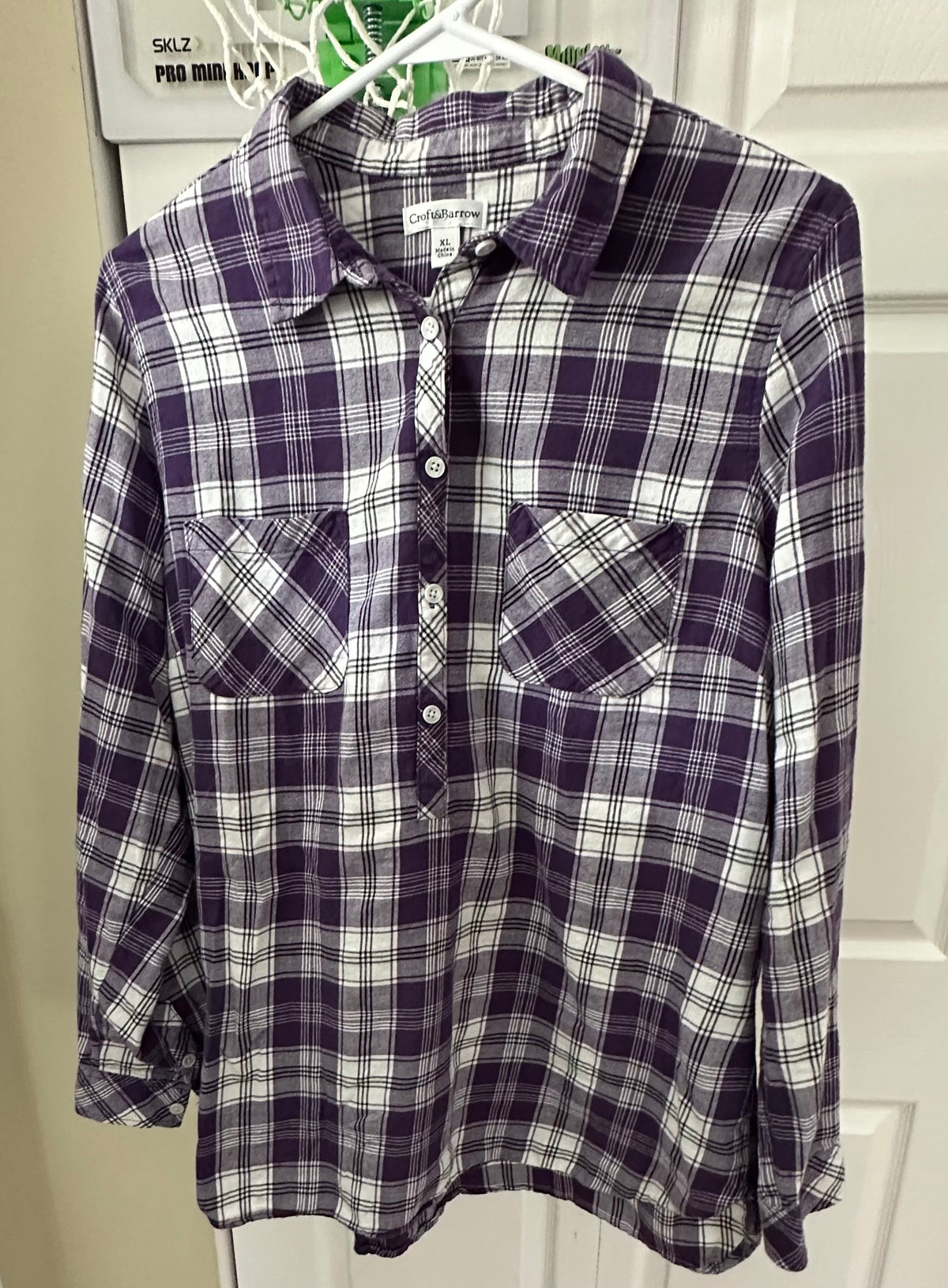 Croft & Barrow purple Plaid half button EUC - size Women - XL (16/18)