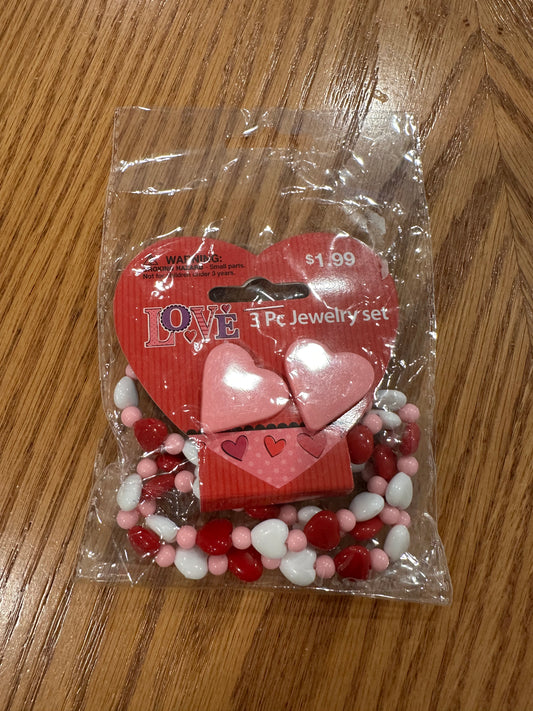 New valentine jewelry 3 pc plastic set