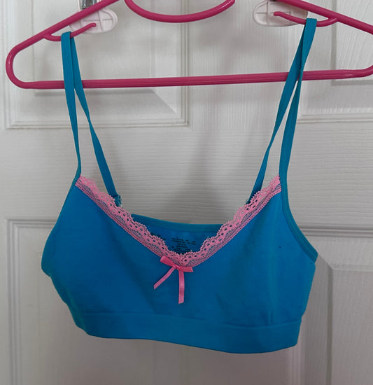 Blue bra pink bow - size Youth - 10 (L)